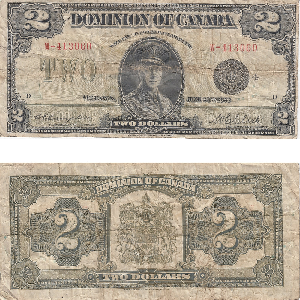 DC-26l 1923 Dominion $2 Campbell-Clark, Black Seal, Group 4, Series W, VG-F (VG10)