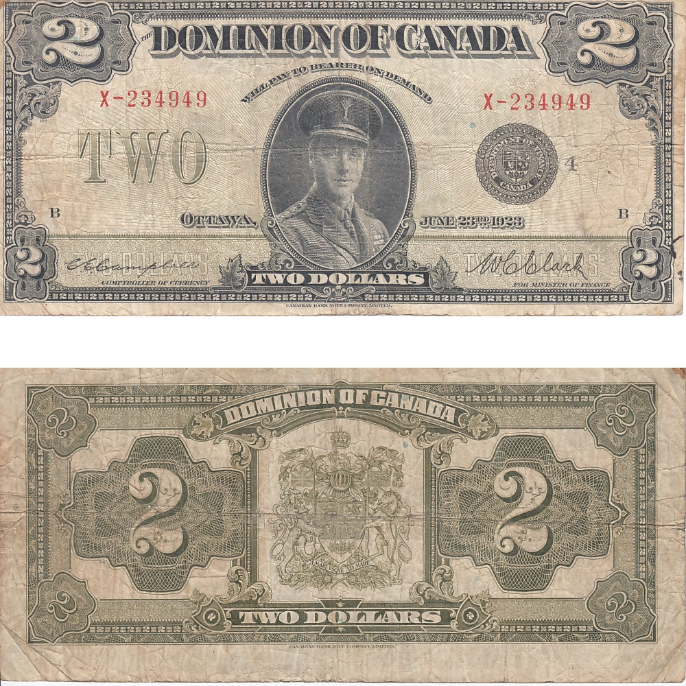 DC-26l 1923 Dominion $2 Campbell-Clark, Black Seal, Group 4, Series X, Very Good (VG8)