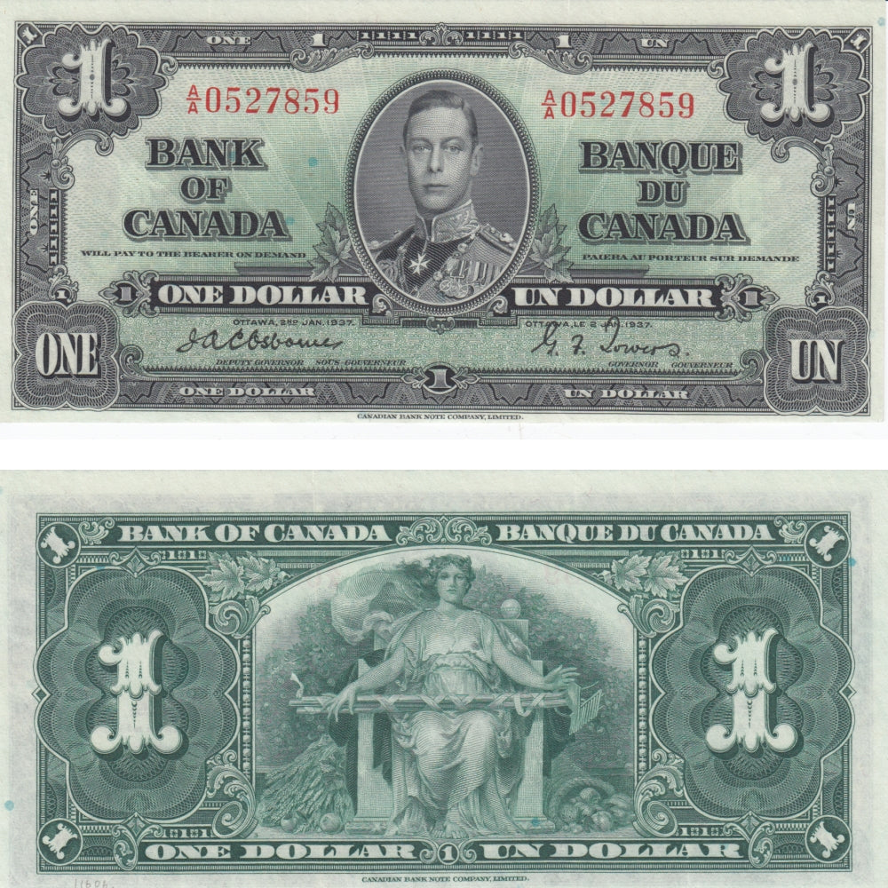 BC-21a 1937 Canada $1 Osborne-Towers, A/A, Extra Fine (EF40)