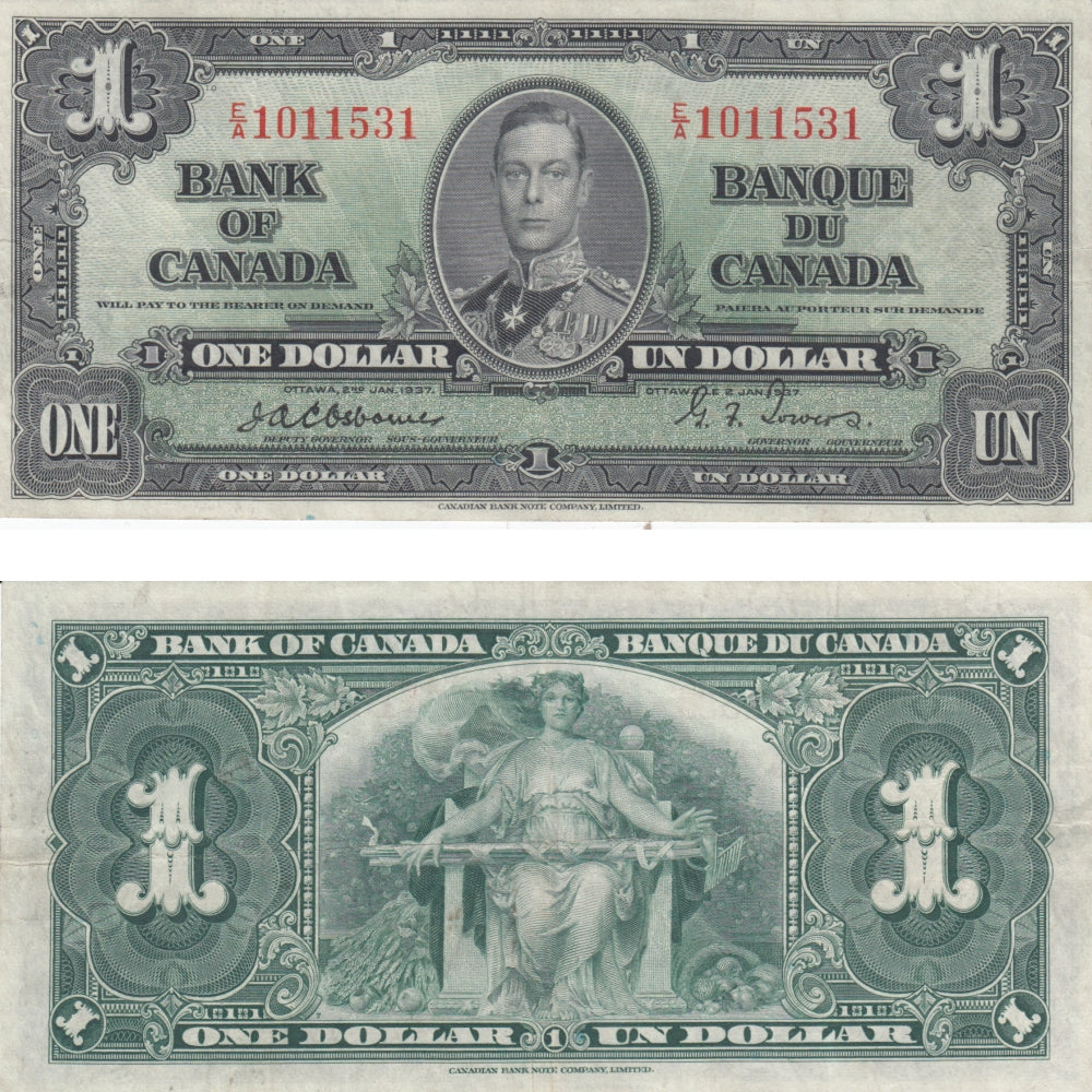 BC-21a 1937 Canada $1 Osborne-Towers, E/A, VF-EF (VF30)