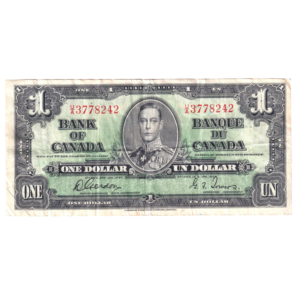BC-21c 1937 Canada $1 Gordon-Towers, U/A, Very Fine (VF20)