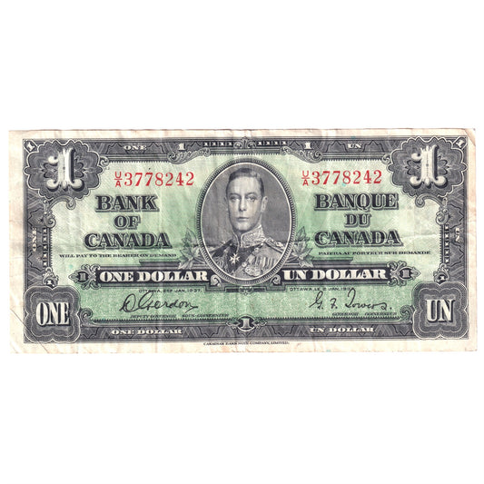 BC-21c 1937 Canada $1 Gordon-Towers, U/A, Very Fine (VF20)