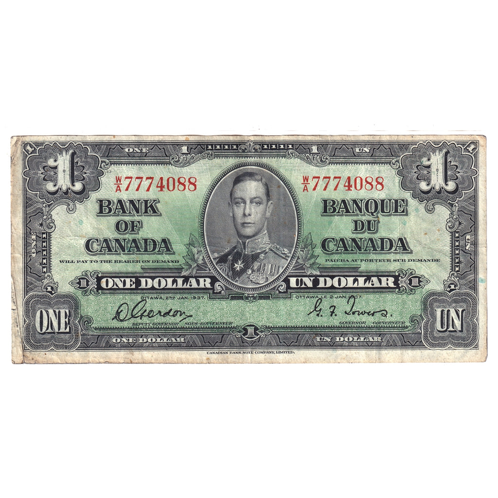 BC-21c 1937 Canada $1 Gordon-Towers, W/A, Very Fine (VF20)