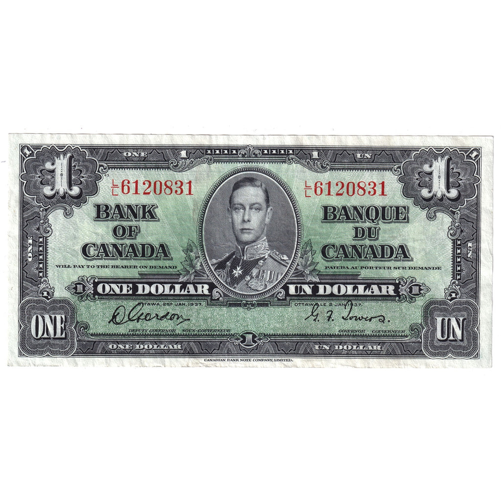 BC-21c 1937 Canada $1 Gordon-Towers, L/L, Very Fine (VF20)