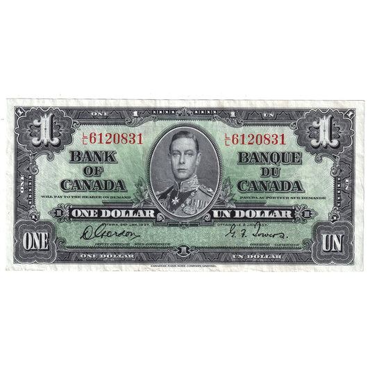 BC-21c 1937 Canada $1 Gordon-Towers, L/L, Very Fine (VF20)