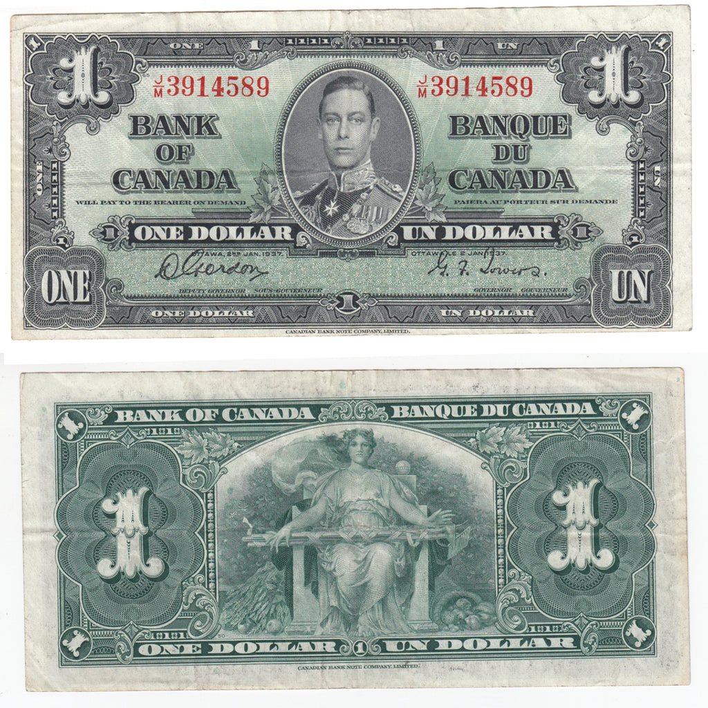 BC-21c 1937 Canada $1 Gordon-Towers, J/M, Very Fine (VF20)