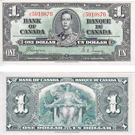 BC-21d 1937 Canada $1 Coyne-Towers, J/N, EF-AU