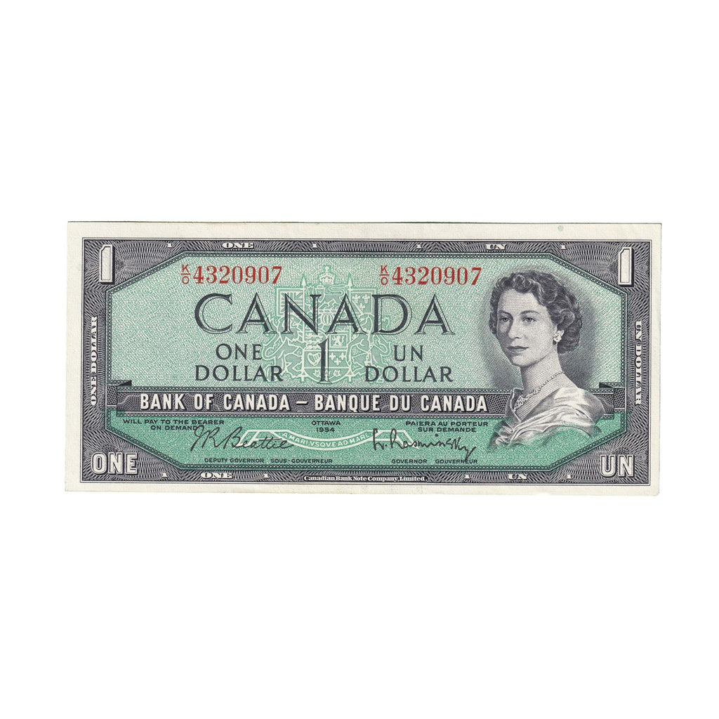 BC-37b 1954 Canada $1 Beattie-Rasminsky, K/O, AU-UNC (AU55)
