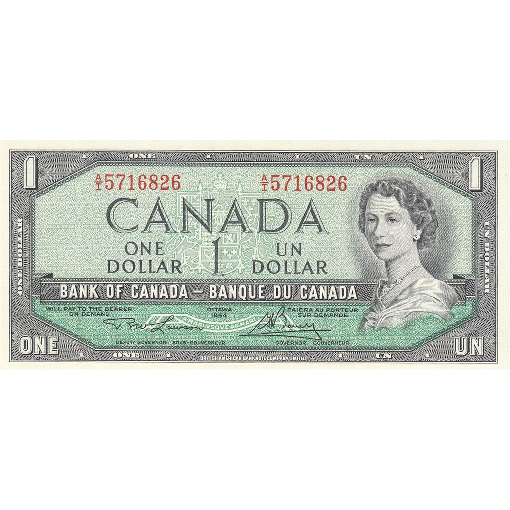 BC-37d 1954 Canada $1 Lawson-Bouey, A/I, Almost Uncirculated (AU50)