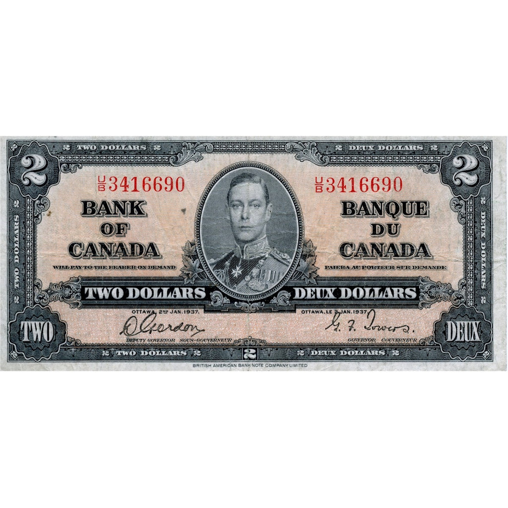 BC-22b 1937 Canada $2 Gordon-Towers, U/B, Fine (F12)
