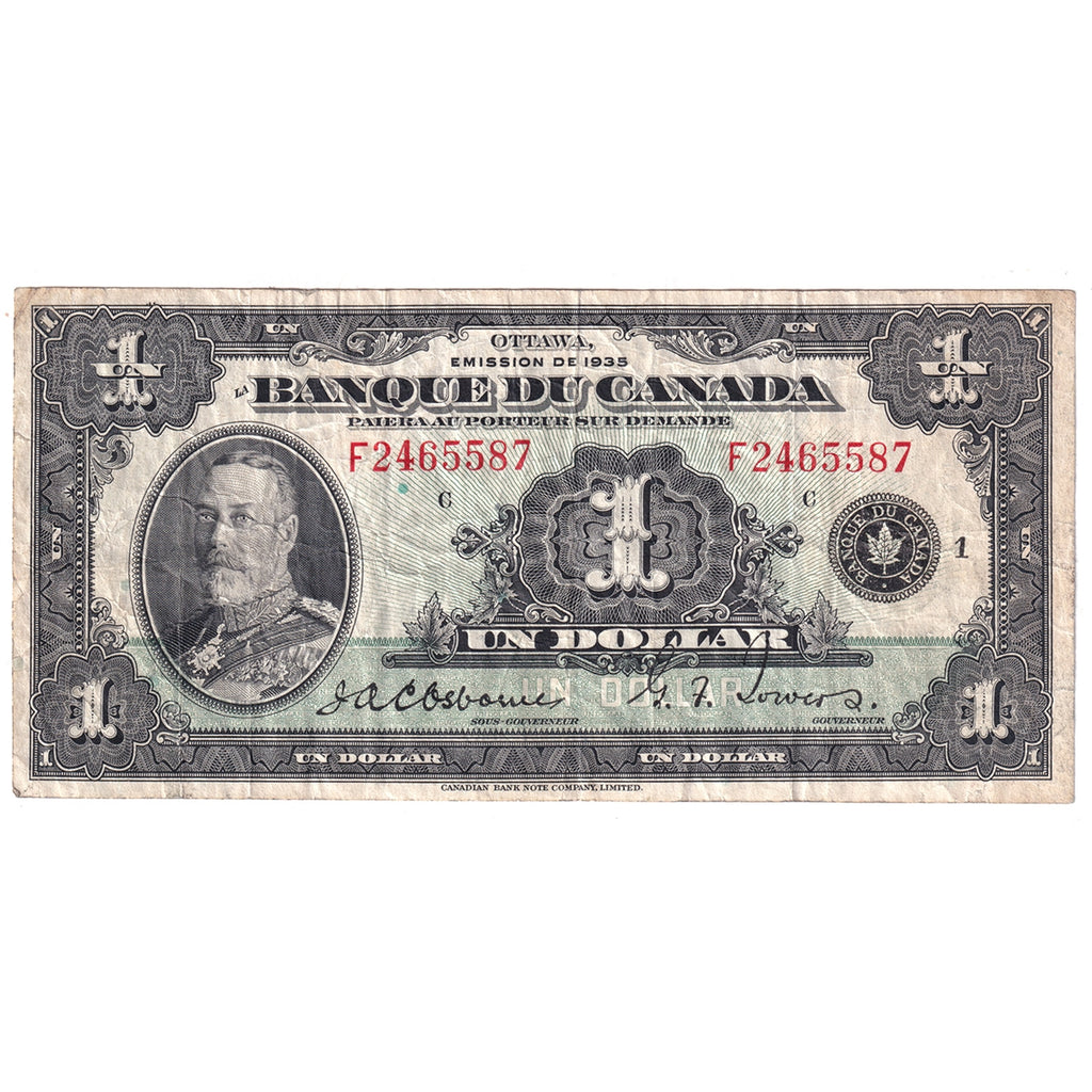 BC-2 1935 Canada $1 Osborne-Towers, French, Very Fine (VF20)