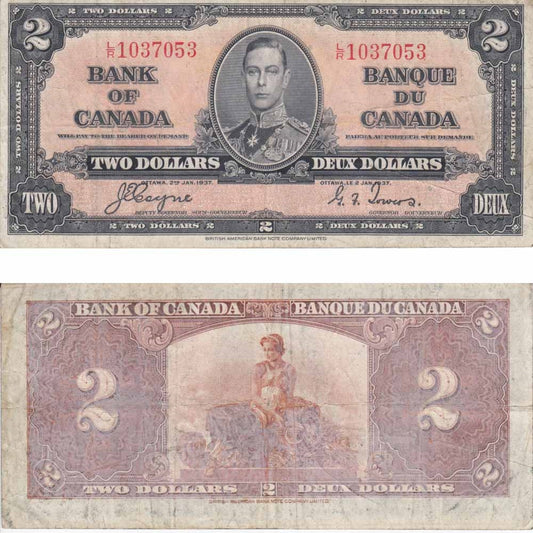 BC-22c 1937 Canada $2 Coyne-Towers, L/R, F-VF