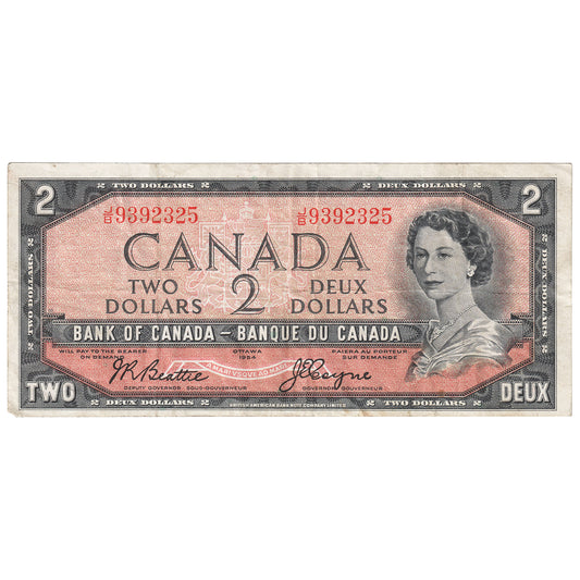 BC-38a 1954 Canada $2 Beattie-Coyne, J/B, VF-EF