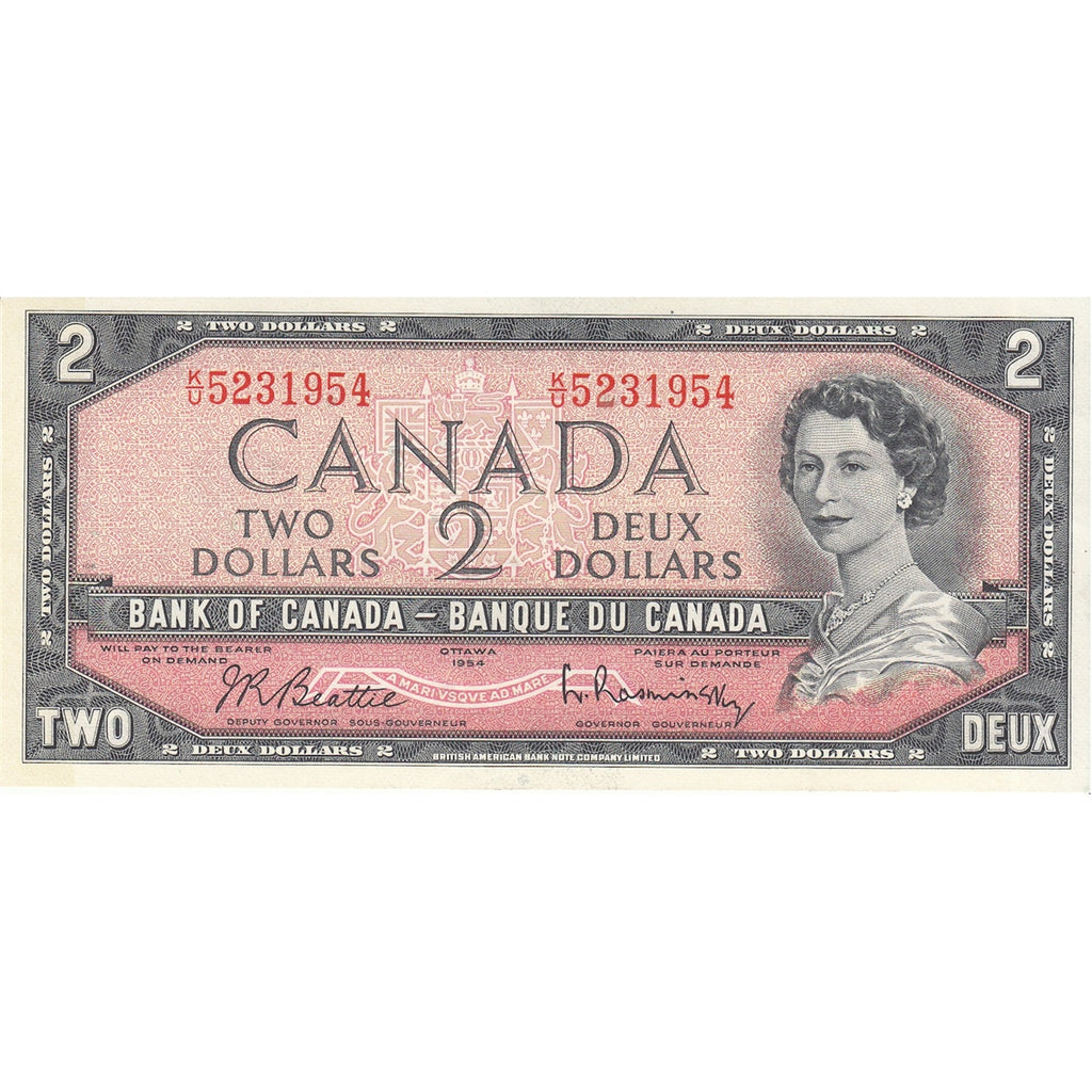 BC-38b 1954 Canada $2 Beattie-Rasminsky, K/U, AU-UNC (AU55)