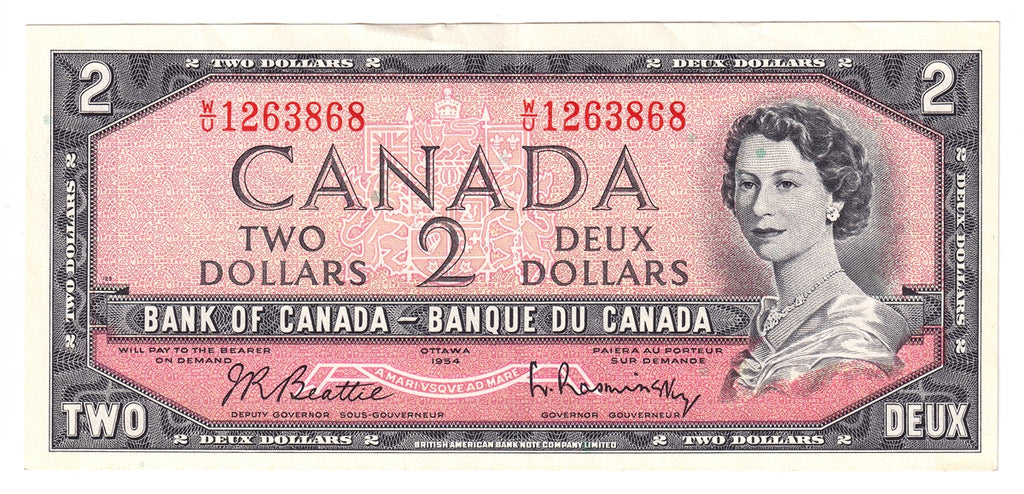 BC-38b 1954 Canada $2 Beattie-Rasminsky, W/U, EF-AU (EF45)