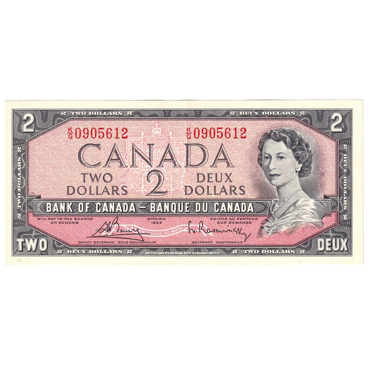 BC-38c 1954 Canada $2 Bouey-Rasminsky, K/G, EF-AU (EF45)