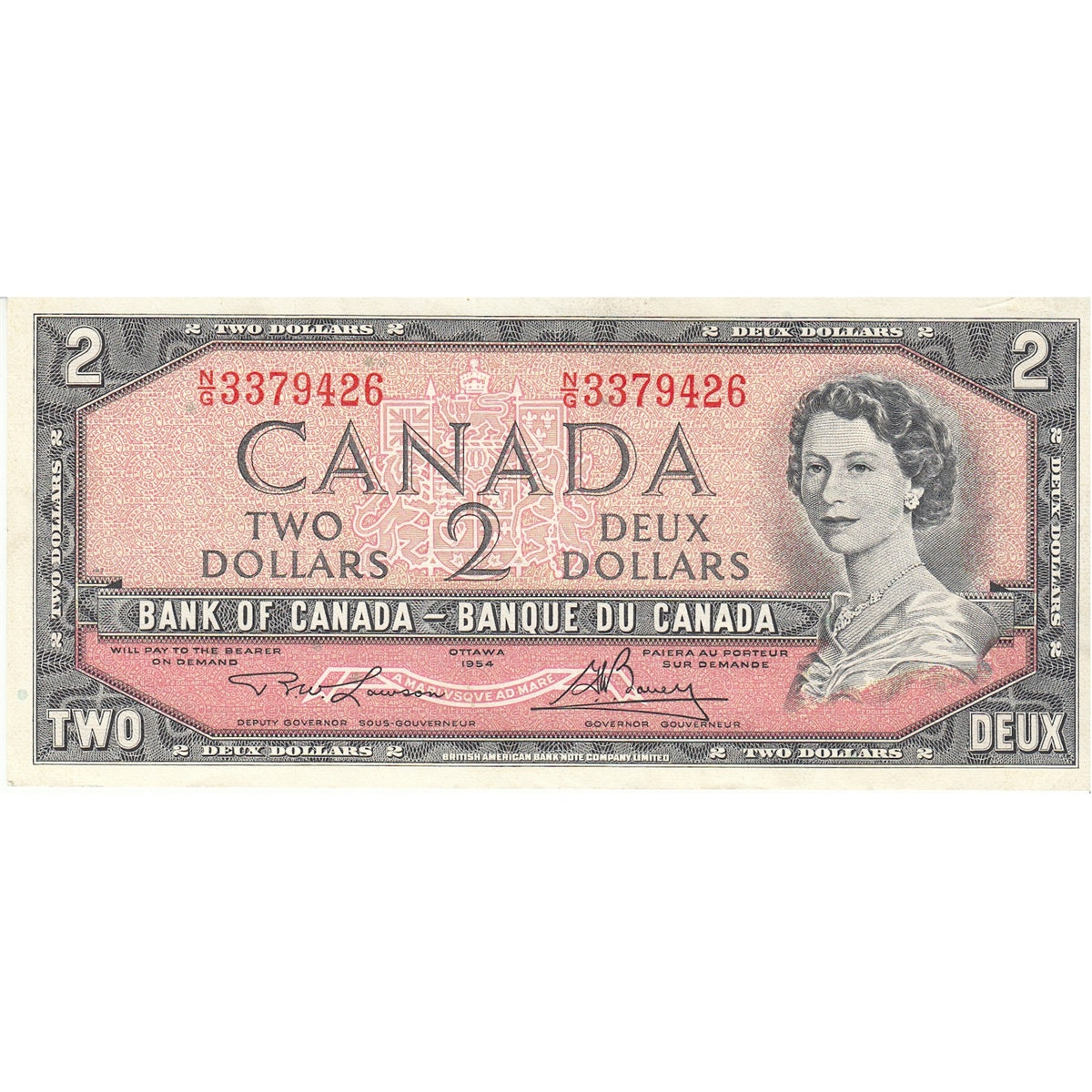 BC-38d 1954 Canada $2 Lawson-Bouey, N/G, Extra Fine (EF40)