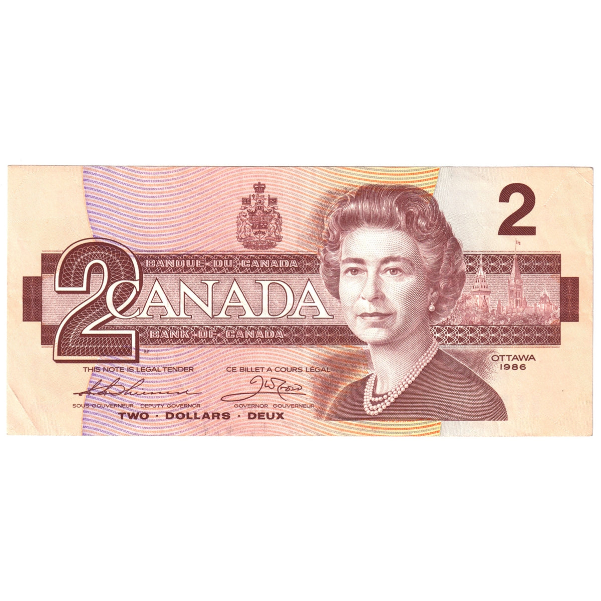 BC-55b 1986 Canada $2 Thiessen-Crow, BBP with Large B's, Extra Fine (EF40)