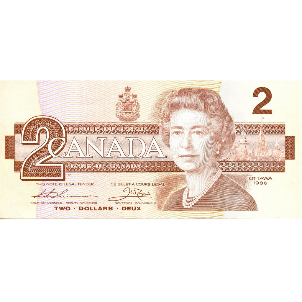 BC-55b 1986 Canada $2 Thiessen-Crow, BBP with Large B's, VF-EF (VF30)