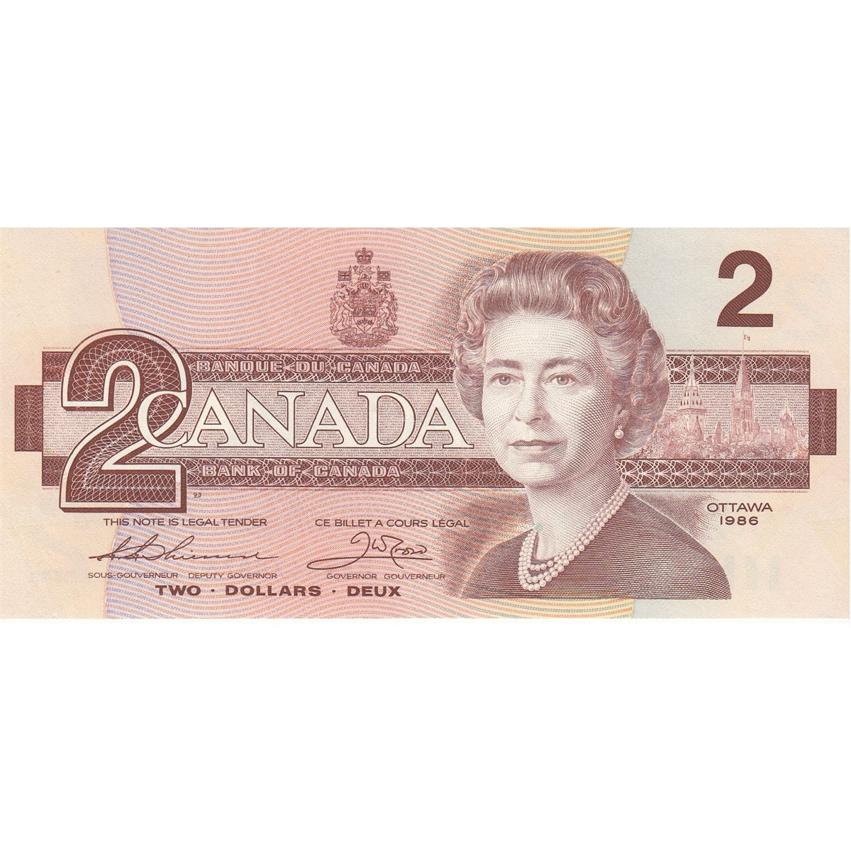 BC-55bA 1986 Canada $2 Thiessen-Crow, Large BBX, EF-AU (EF45)