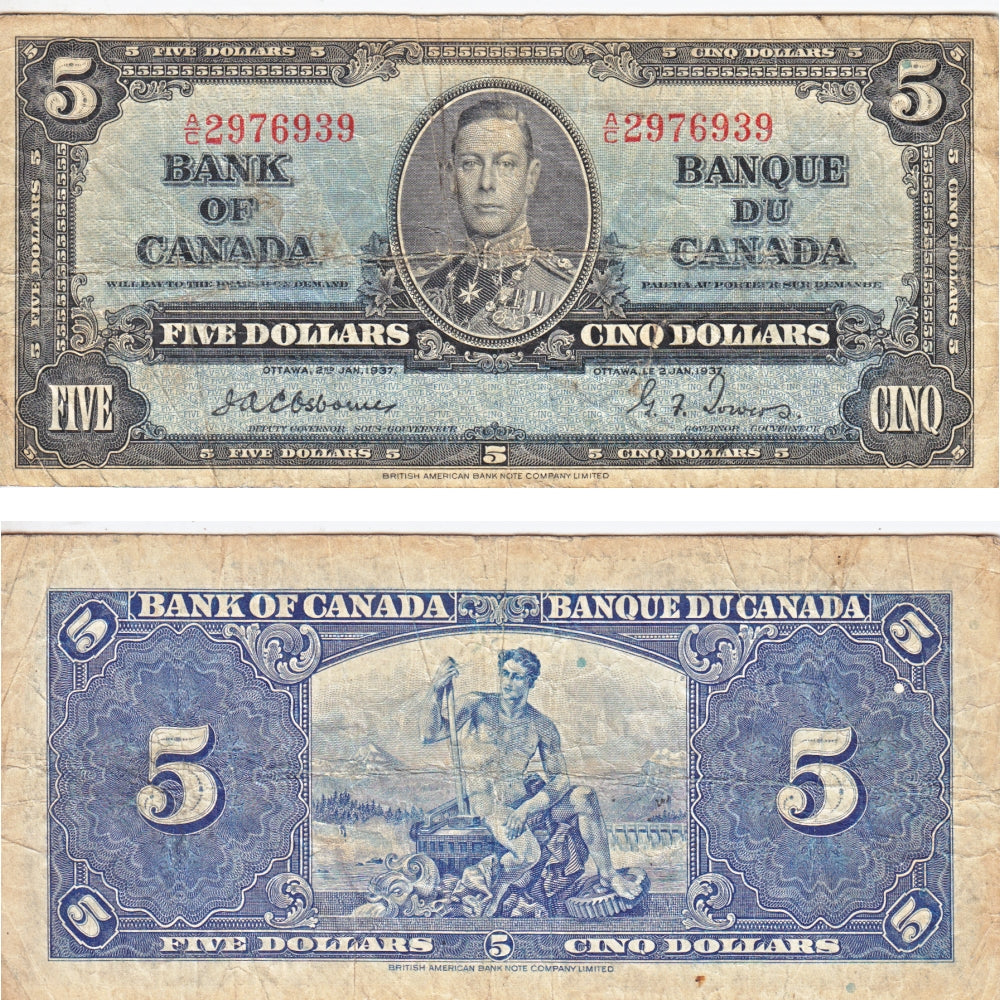 BC-23a 1937 Canada $5 Osborne-Towers, A/C, Very Good (VG8)