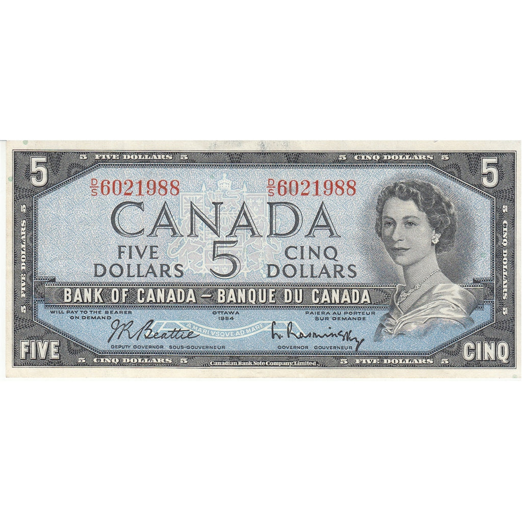 BC-39b 1954 Canada $5 Beattie-Rasminsky, D/S, VF-EF (VF30)