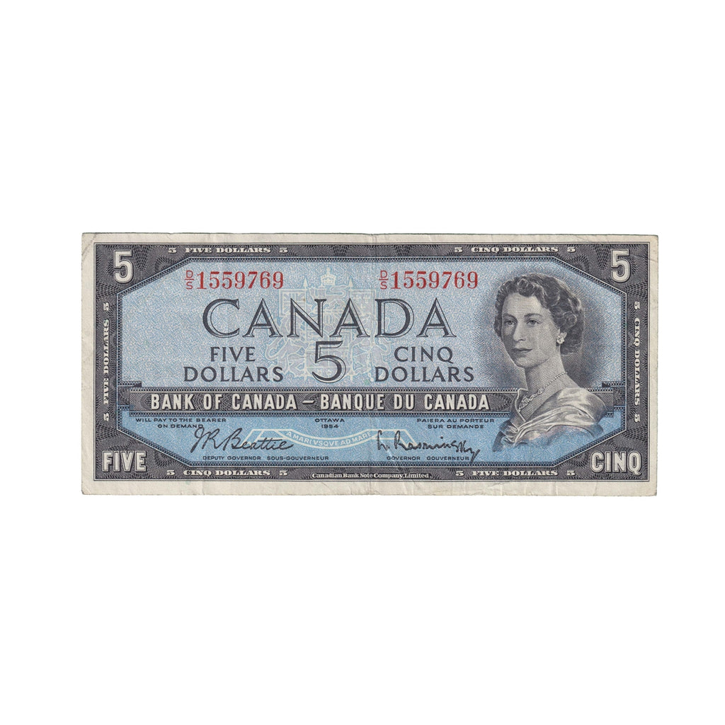 BC-39b 1954 Canada $5 Beattie-Rasminsky, D/S, F-VF (F15)
