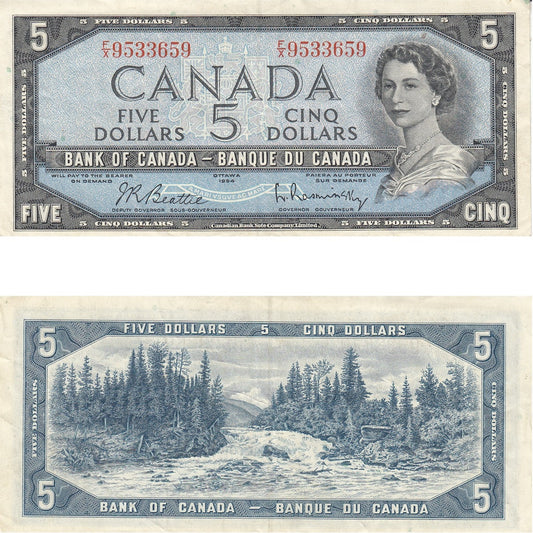 BC-39b 1954 Canada $5 Beattie-Rasminsky, F/X, VF