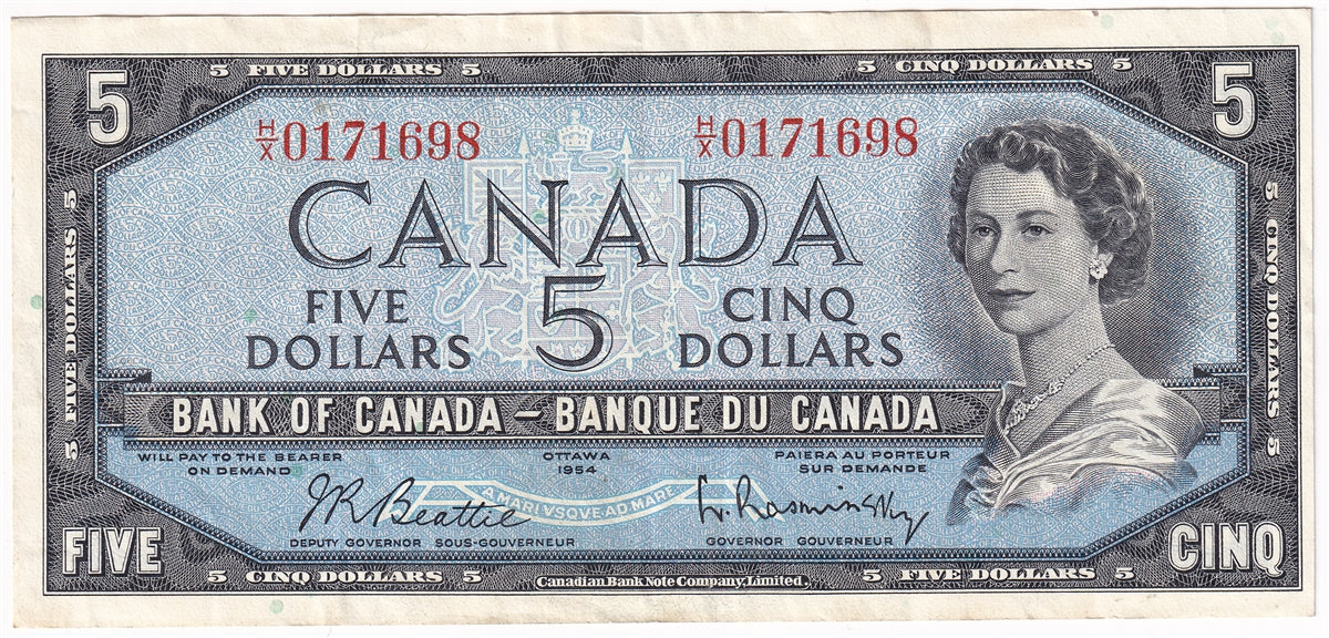 BC-39b 1954 Canada $5 Beattie-Rasminsky, H/X, VF-EF (VF30)
