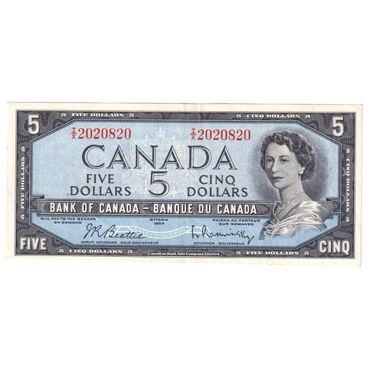 BC-39b 1954 Canada $5 Beattie-Rasminsky, I/X, VF-EF (VF30)
