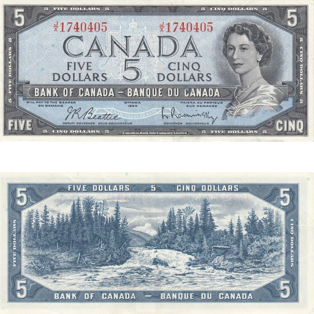 BC-39b 1954 Canada $5 Beattie-Rasminsky, J/X, EF-AU (EF45)