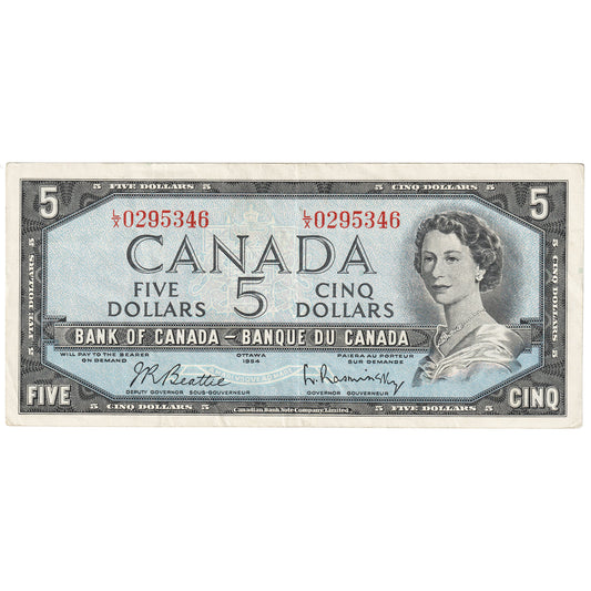 BC-39b 1954 Canada $5 Beattie-Rasminsky, L/X, EF