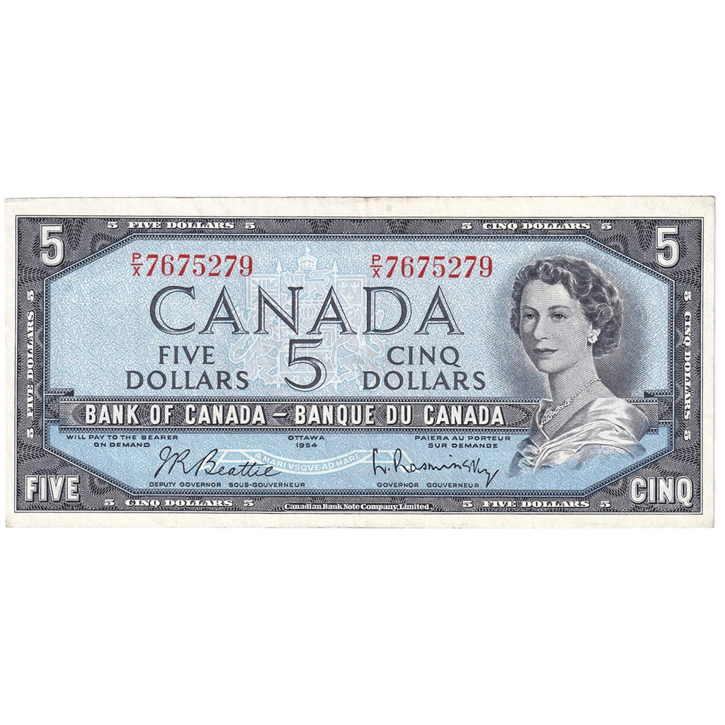 BC-39b 1954 Canada $5 Beattie-Rasminsky, P/X, EF-AU (EF45)