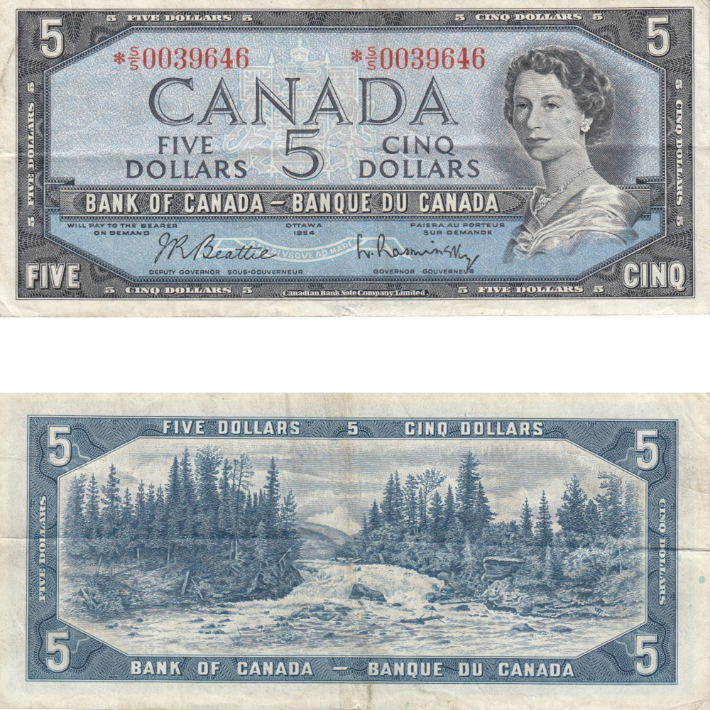 BC-39bA 1954 Canada $5 Beattie-Rasminsky, *S/S, Very Fine (VF20)