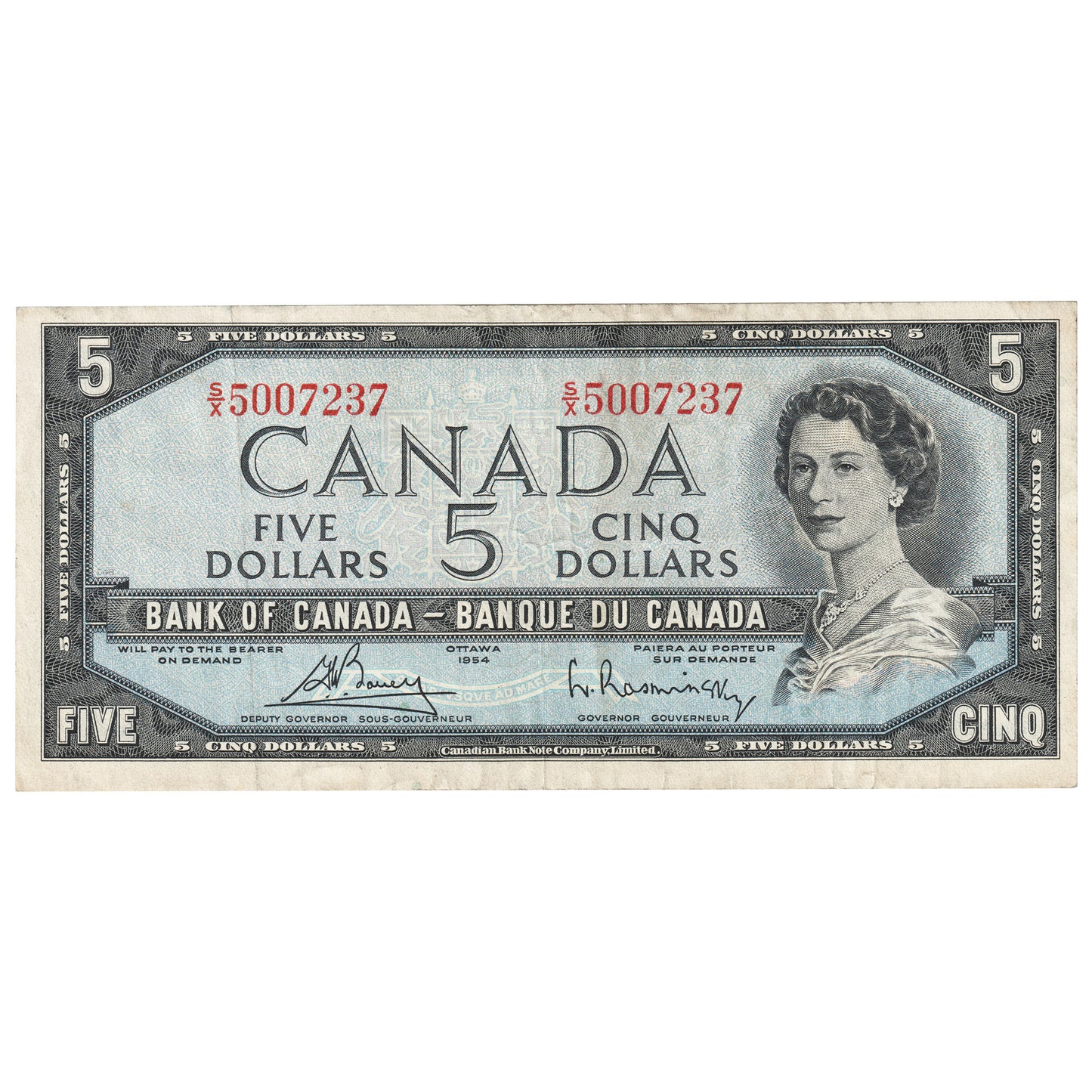 BC-39c 1954 Canada $5 Bouey-Rasminsky, S/X, VF