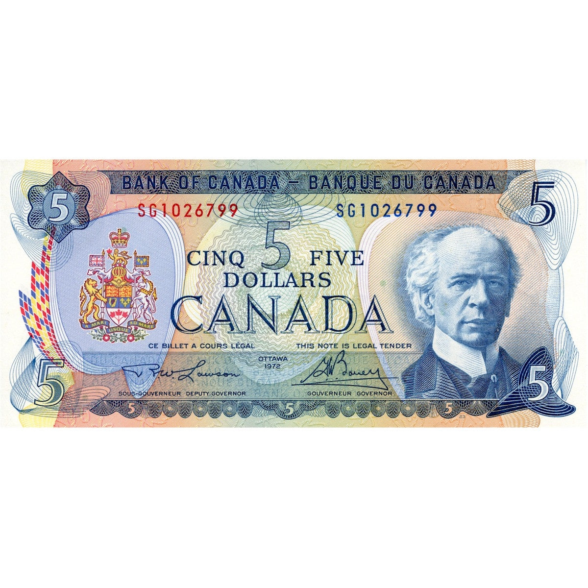 BC-48b 1972 Canada $5 Lawson-Bouey, SG, AU-UNC (AU55)