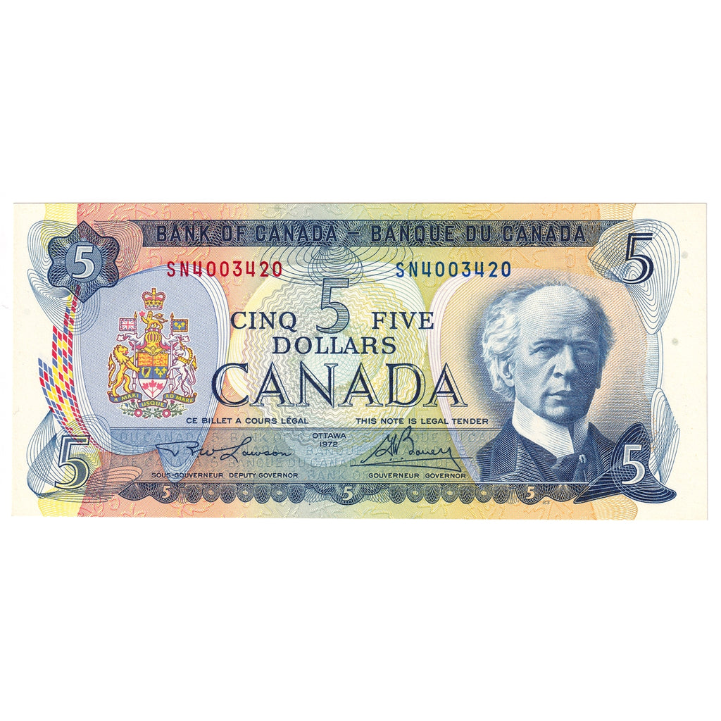 BC-48b 1972 Canada $5 Lawson-Bouey, SN, Choice Uncirculated (CUNC63)