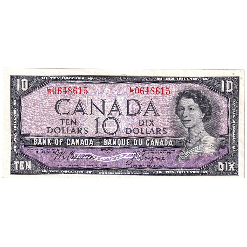 BC-40a 1954 Canada $10 Beattie-Coyne, L/D, VF-EF (VF30)