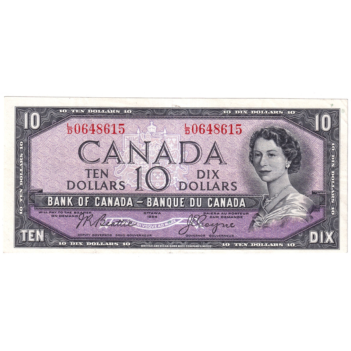BC-40a 1954 Canada $10 Beattie-Coyne, L/D, VF-EF (VF30)