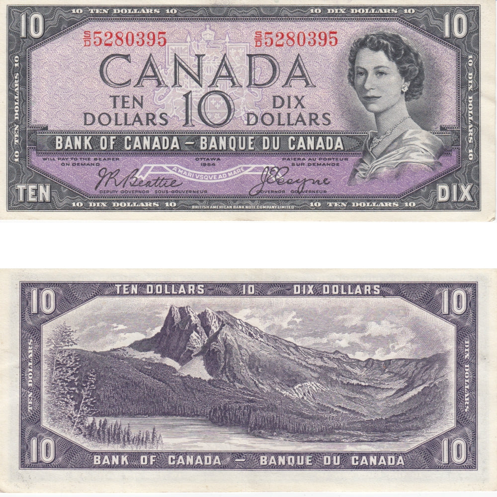 BC-40a 1954 Canada $10 Beattie-Coyne, S/D, EF-AU (EF45)