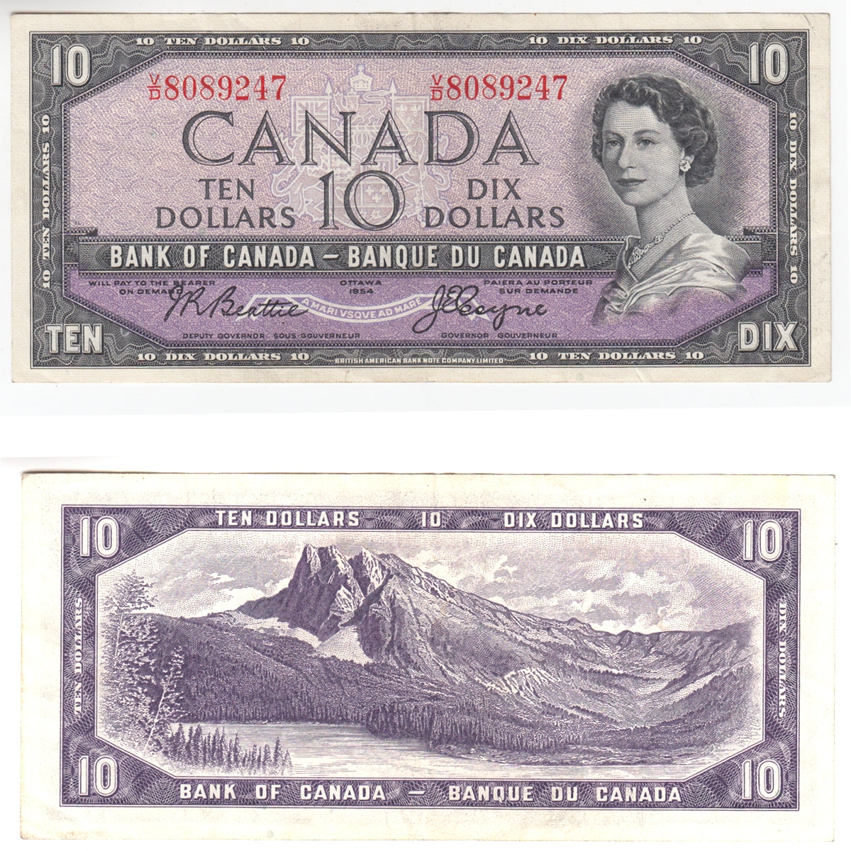BC-40a 1954 Canada $10 Beattie-Coyne, V/D, VF-EF