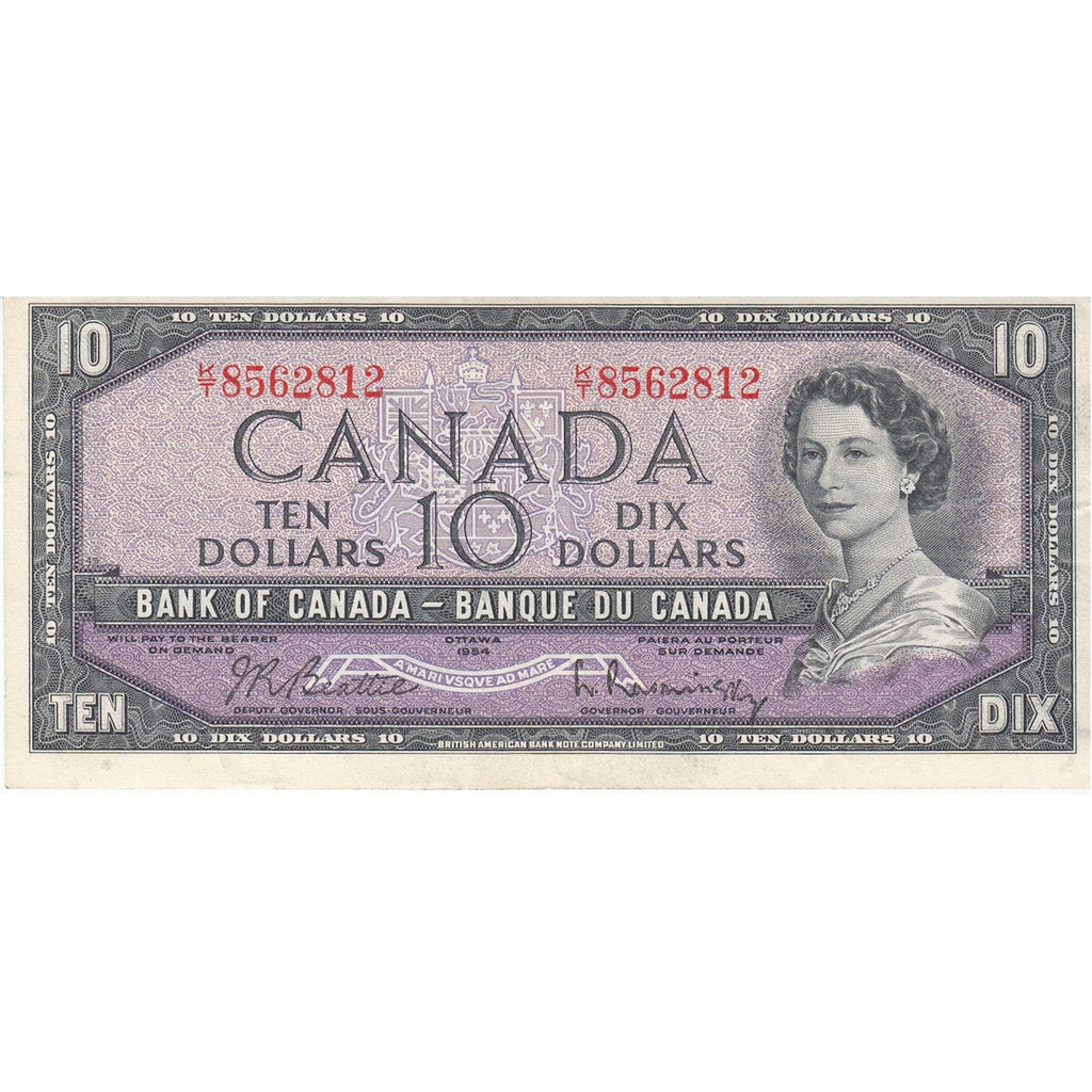 BC-40b 1954 Canada $10 Beattie-Rasminsky, K/T, VF-EF (VF30)