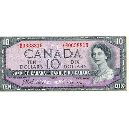 BC-40bA 1954 Canada $10 Beattie-Rasminsky, *B/D, VF-EF