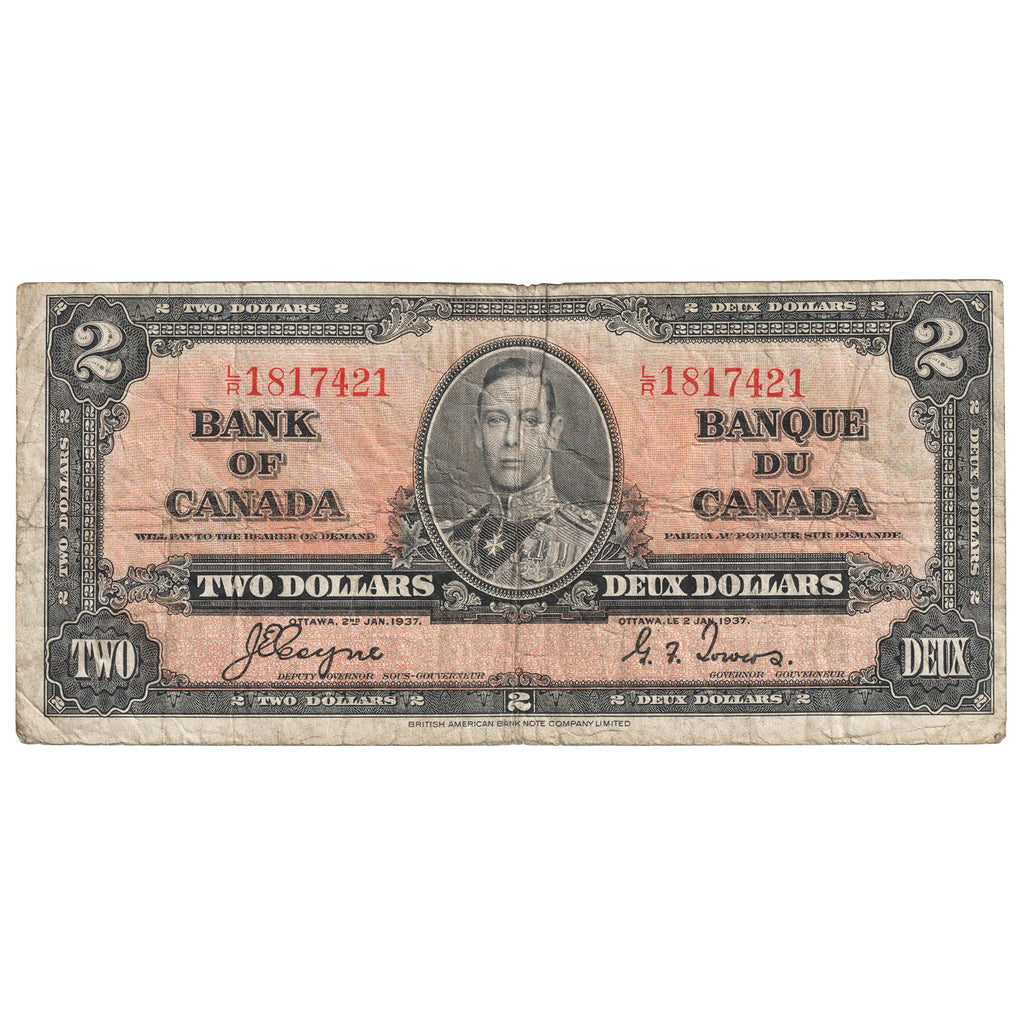 BC-22c 1937 Canada $2 Coyne-Towers, L/R, VG-F