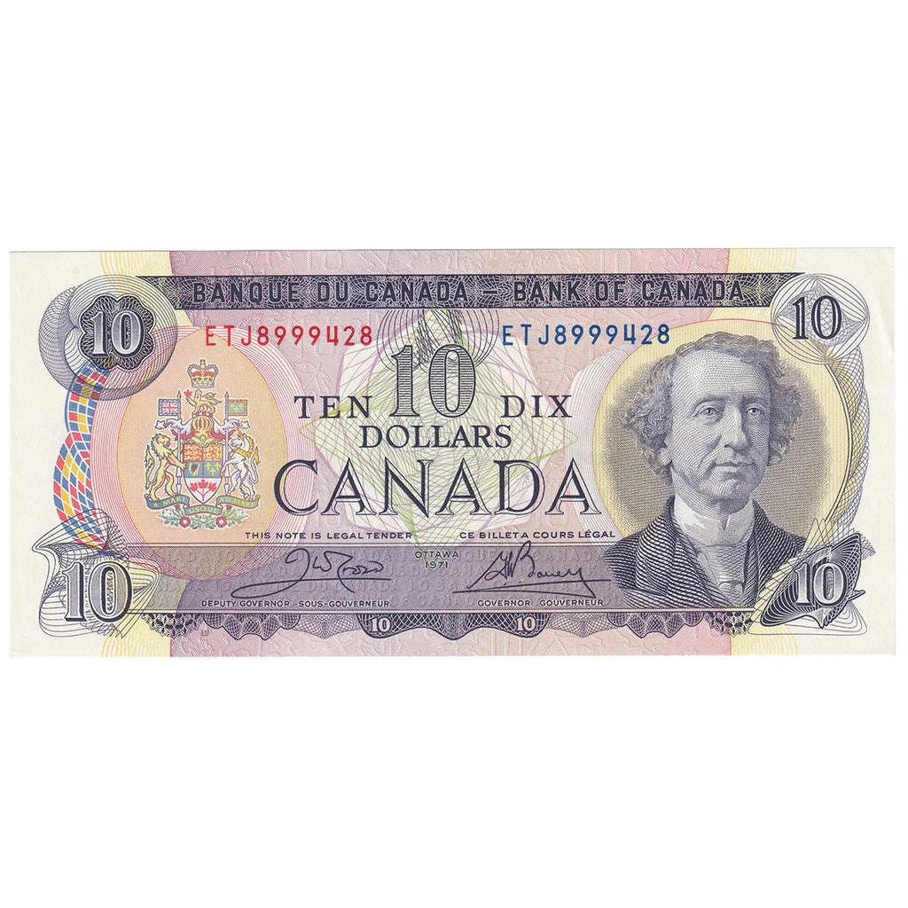BC-49d 1971 Canada $10 Crow-Bouey, ETJ, Almost Uncirculated (AU50)