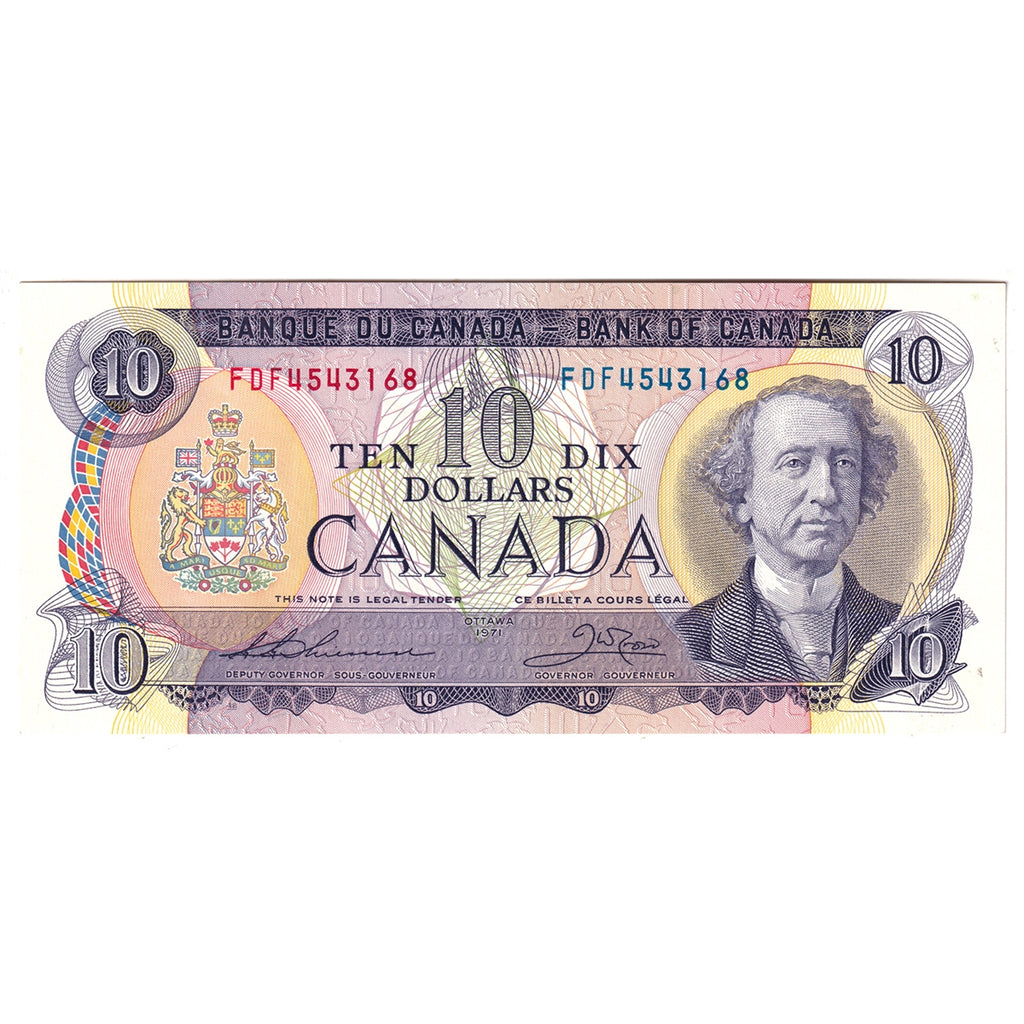 BC-49e 1971 Canada $10 Thiessen-Crow, FDF, AU-UNC (AU55)