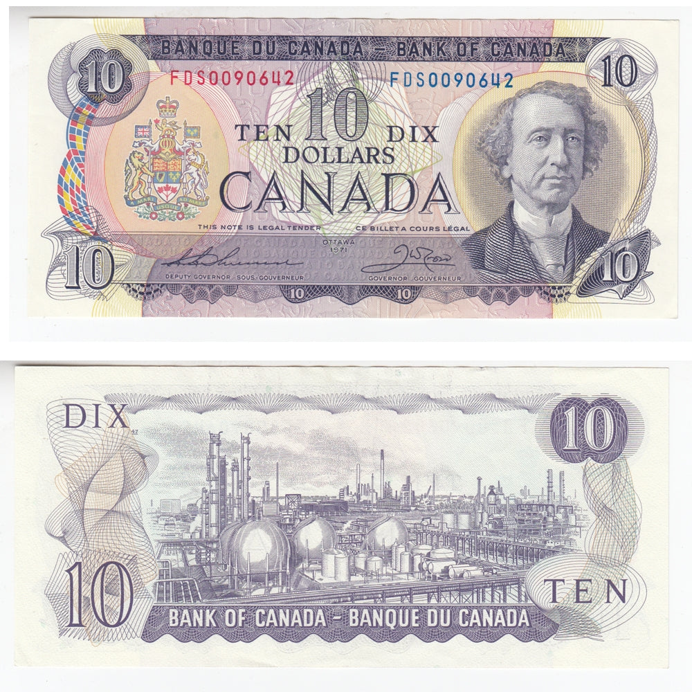 BC-49e 1971 Canada $10 Thiessen-Crow, FDS, Almost Uncirculated (AU50)