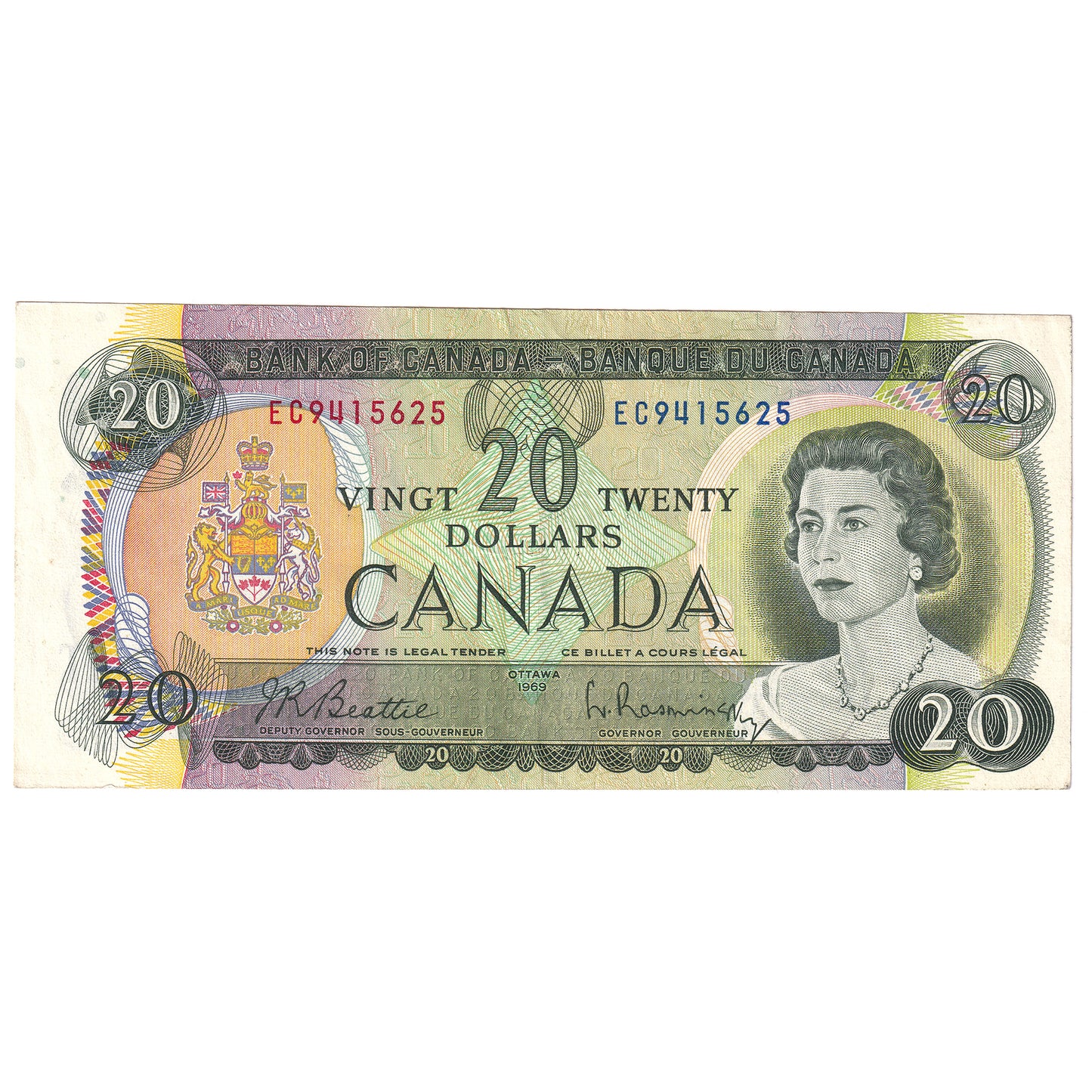 BC-50a 1969 Canada $20 Beattie-Rasminsky, EC, EF-AU (EF45)