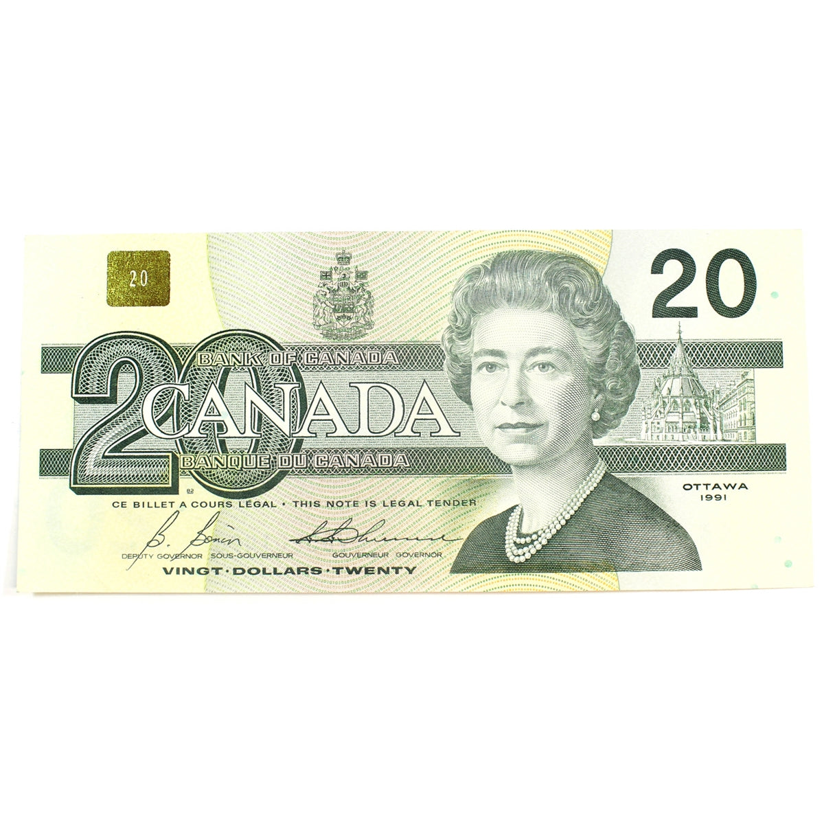 BC-58b-i 1991 Canada $20 Bonin-Thiessen, AVG, AU-UNC (AU55)