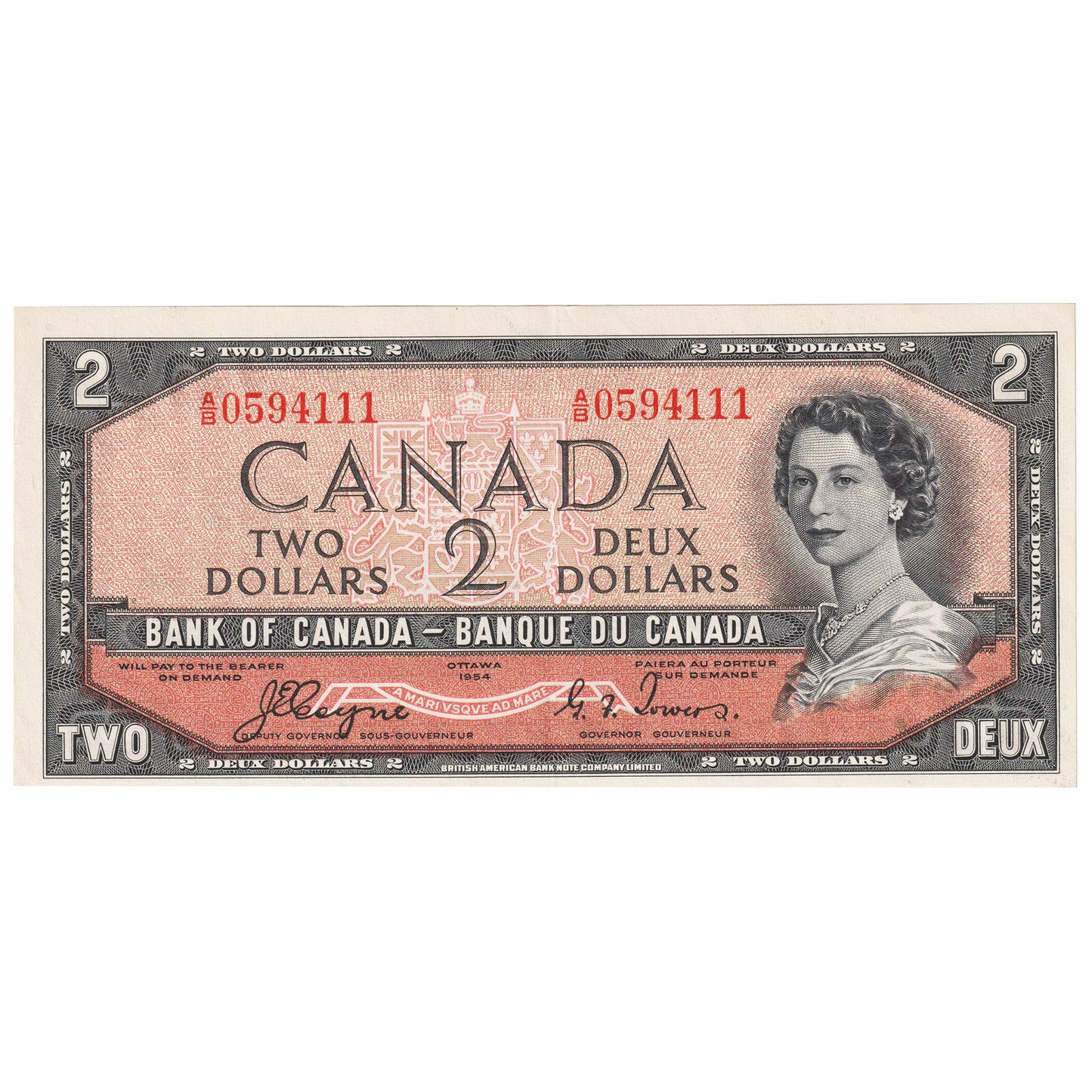 BC-30a 1954 Canada $2 Coyne-Towers, Devil's Face, A/B, Extra Fine (EF40)